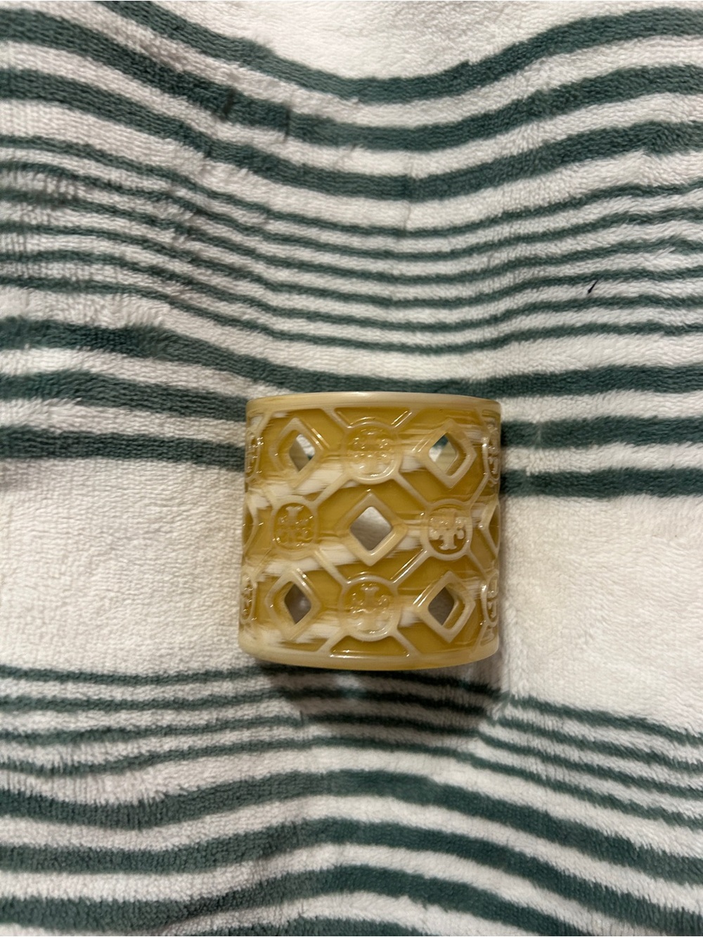 Tory Burch Yellow Carved Resin Logo Cuff Bracelet